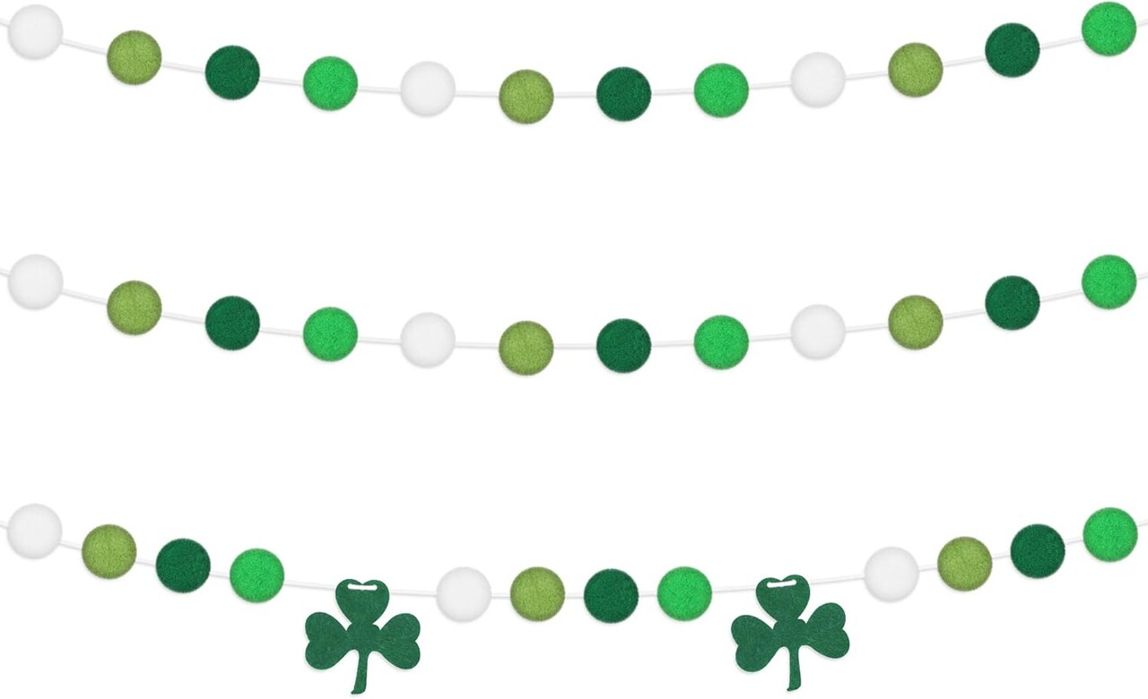 3 Pack St Patricks Day Shamrock Garland Banner Decor (8.2 FT)